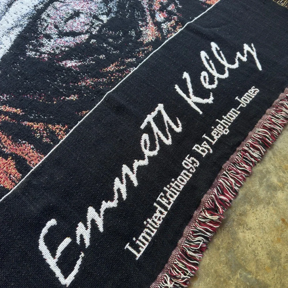 Vintage 90s Emmett Kelly Weary Willie Leighton-Jones Tapestry Blanket Black